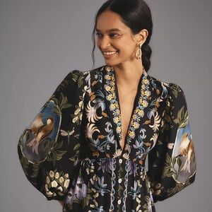 Farm Rio Black Winter Garden Mini Dress